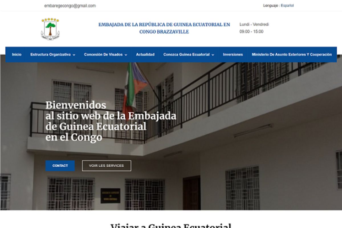 Homepage of the Equatorial Guinea Embassy website in Congo