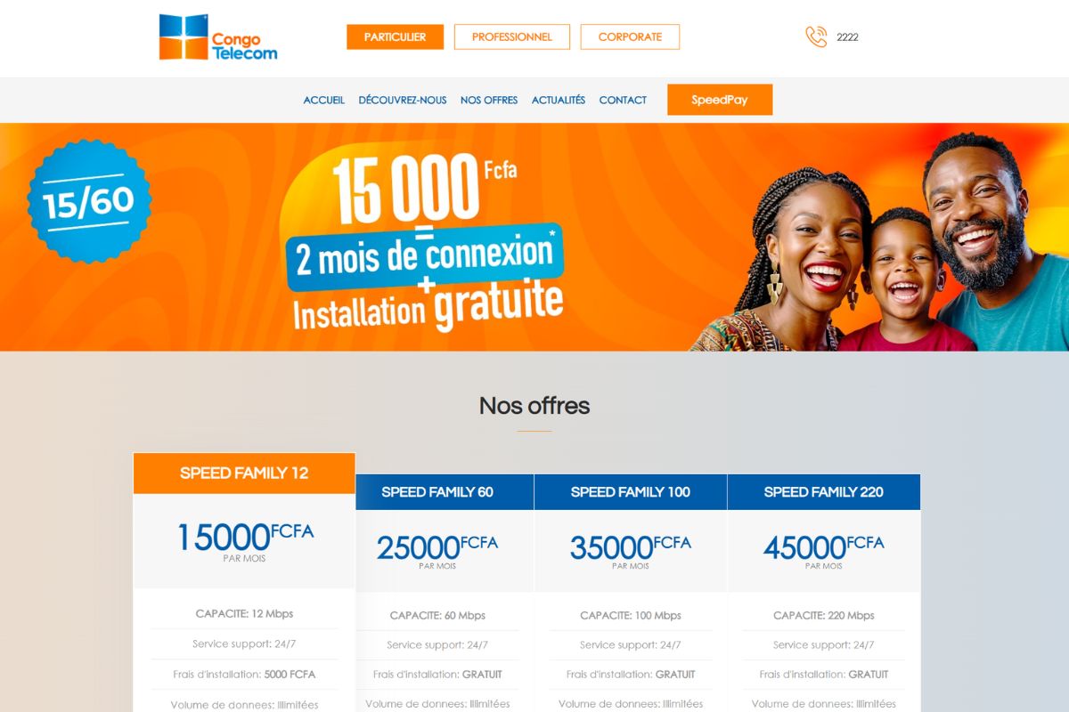 Congo Télécom website homepage